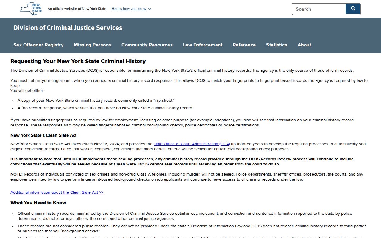 Queens County criminal history DCJS Personal Record Review instructions
