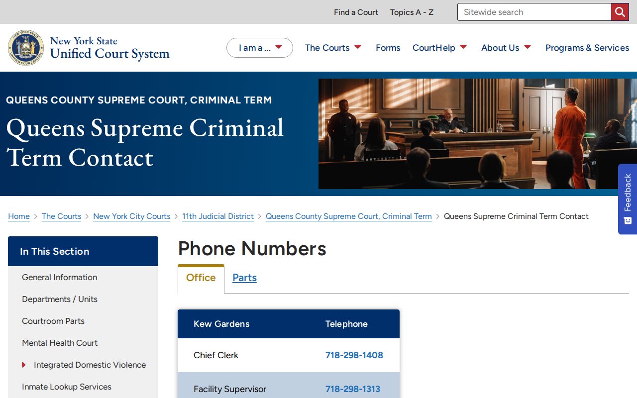 Queens Supreme Court Criminal Term record-room and unit telephone directory
